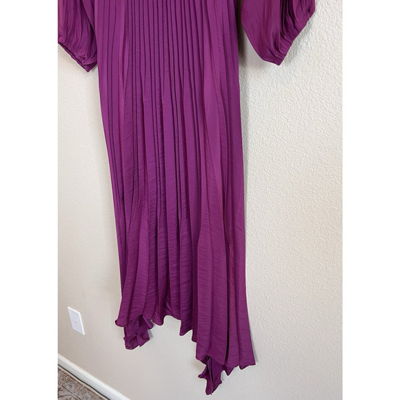 Ramy Brook Sadie Long Sleeve Pleated Midi Dress Size XS PLBRY Shoulder Pads - Picture 6 of 16